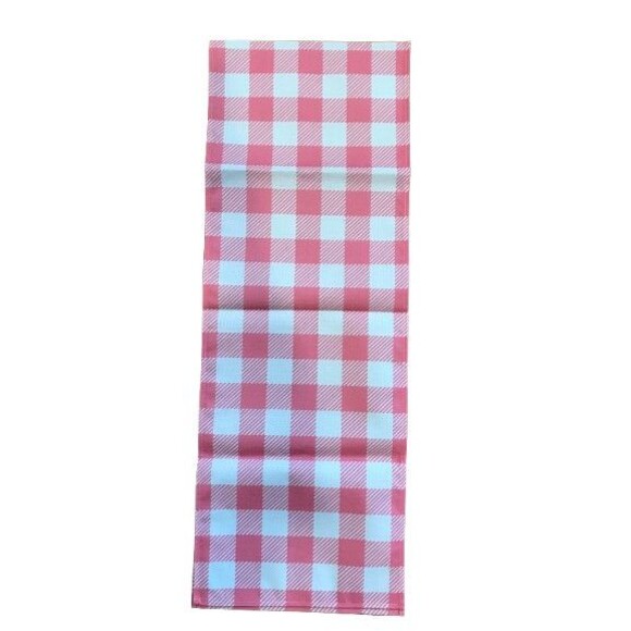 Table Runner 13x72in Woven Polyester Bright Pink Check - Picture 3 of 3